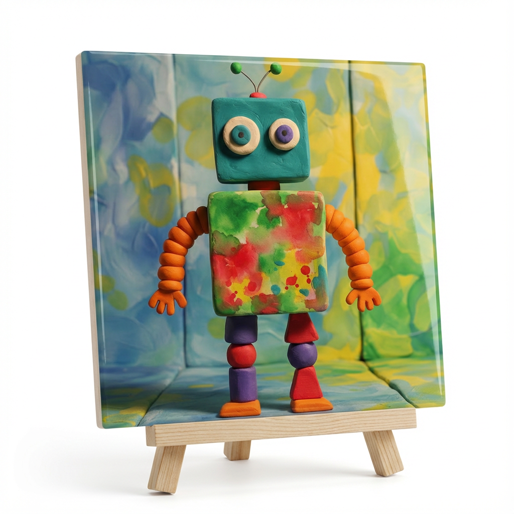 Ceramic Art Tile with Wooden Stand